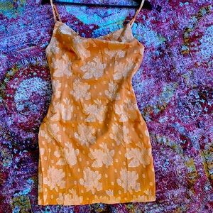 Orange brocade mini dress